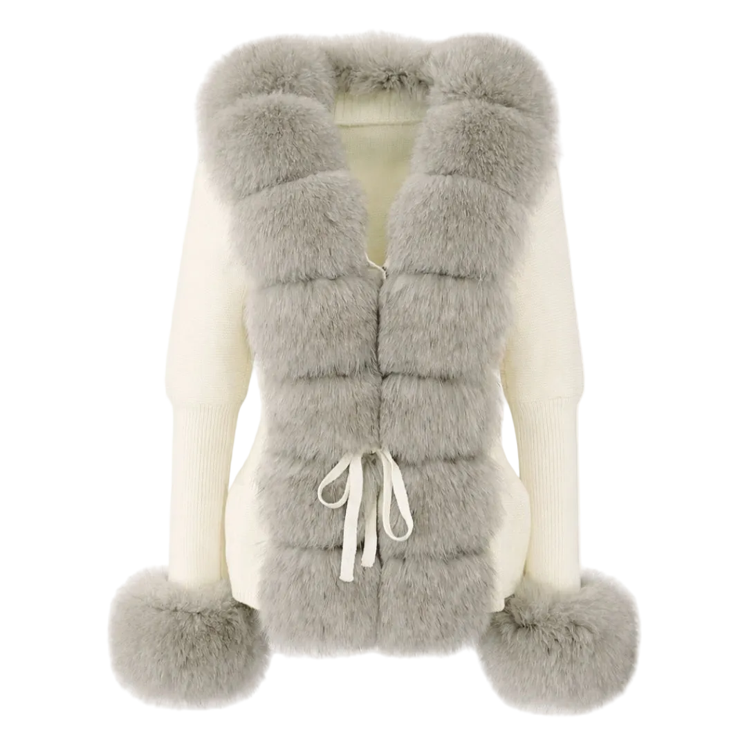 Luxury Faux Fur Cardigan - Grey